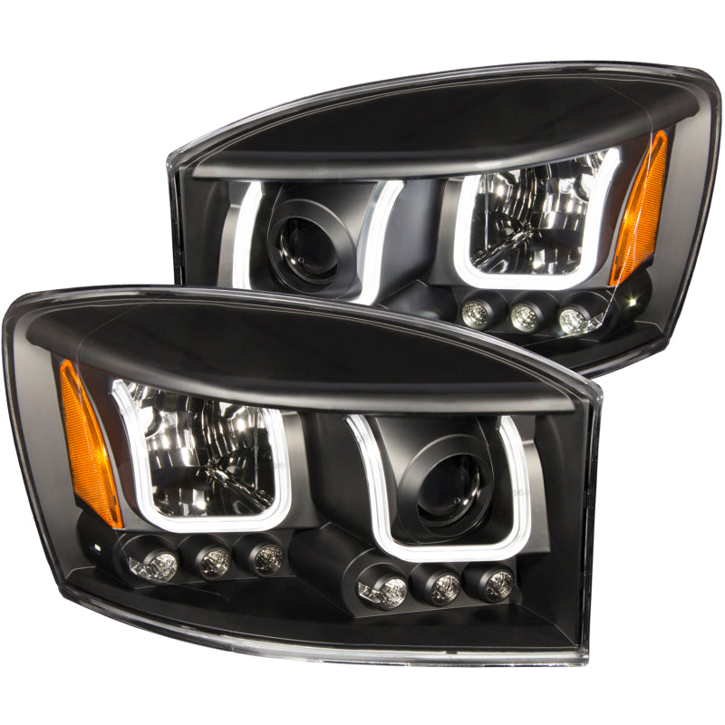 ANZO 2006-2008 Dodge Ram 1500 Projector Headlights w/ U-Bar Black Headlights ANZO