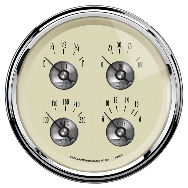 AutoMeter Gauge Quad 5in. 0 Ohm(e) to 90 Ohm(f) Elec Prestige Antq. Ivory Gauges AutoMeter