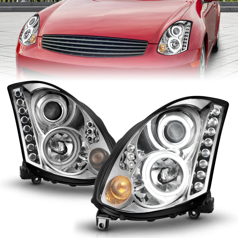 ANZO 2003-2007 Infiniti G35 Projector Headlights w/ Halo Chrome (CCFL) (HID Compatible) Headlights ANZO