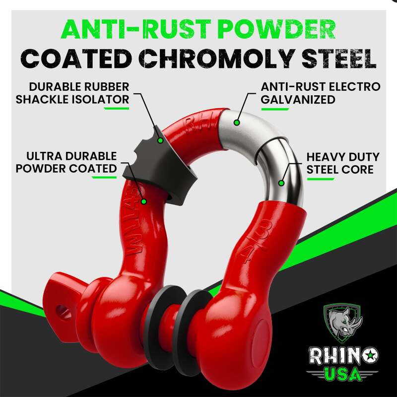 Rhino USA 3/4In D-Ring Shackle Set (2-Pack)(Red) Shackle Kits Rhino USA