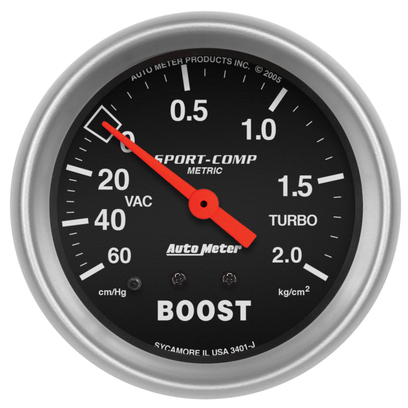 Autometer Sport-Comp 66.7mm METRIC 60 cm/Hg-2.0 Kg/Cm2 Mechanical Vacuum/Boost Gauge Gauges AutoMeter
