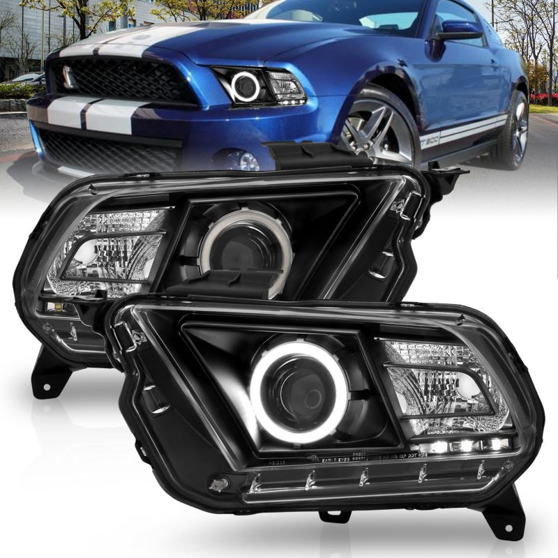 ANZO 2010-2014 Ford Mustang Projector Headlights w/ Halo Black (CCFL) Headlights ANZO