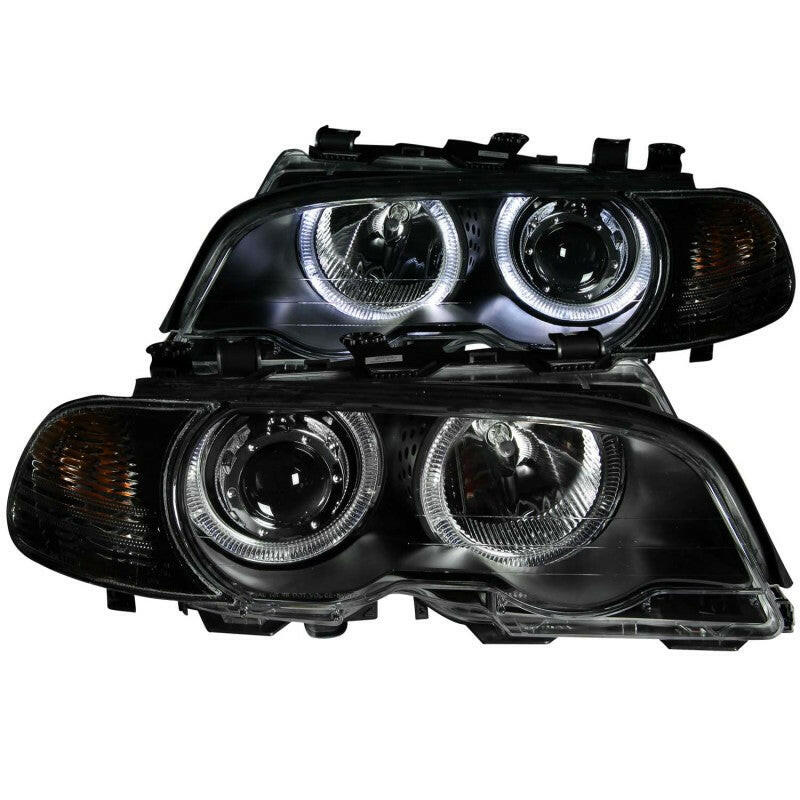ANZO 2000-2003 BMW 3 Series E46 Projector Headlights w/ Halo Black Headlights ANZO