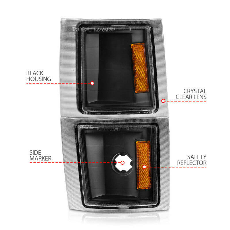 ANZO 1994-1998 Chevrolet Blazer Corner Lights Black Housing Clear Lens w/ Amber Reflector Lights Corner ANZO