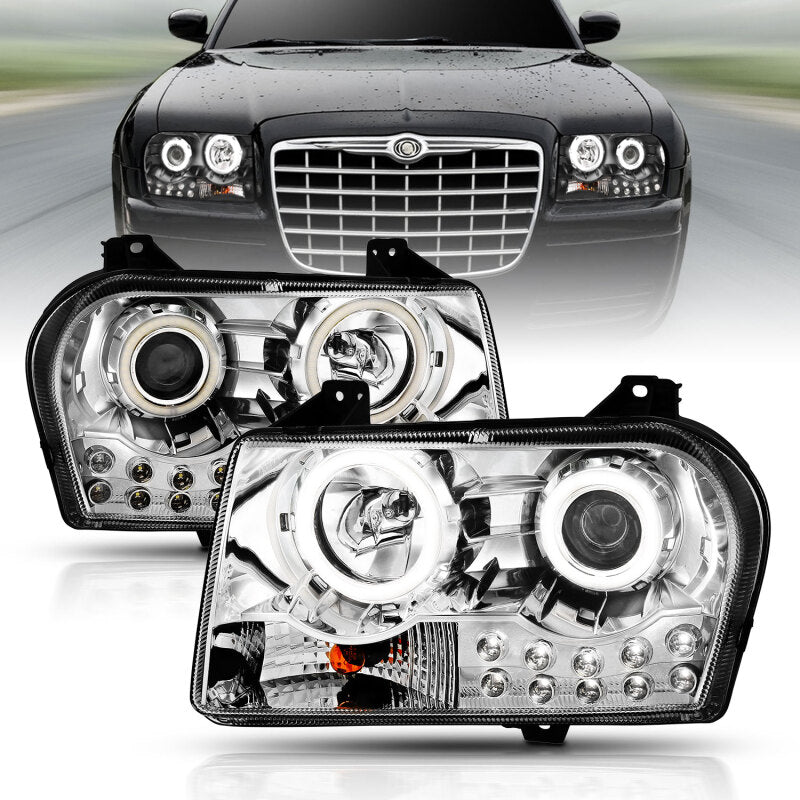 ANZO 2005-2010 Chrysler 300 Projector Headlights w/ Halo Chrome Headlights ANZO