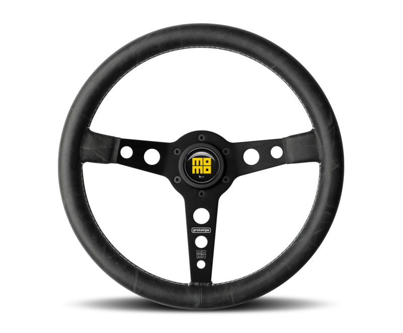 Momo Prototip Heritage Steering Wheel 350 mm - Black Leather/White Stitch/Black Spokes Steering Wheels MOMO