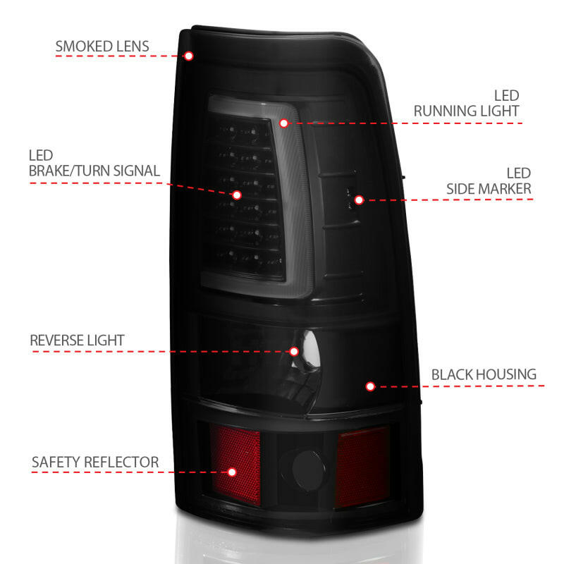 ANZO 2003-2006 Chevy Silverado 1500 LED Taillights Plank Style Black w/Smoke Lens Tail Lights ANZO