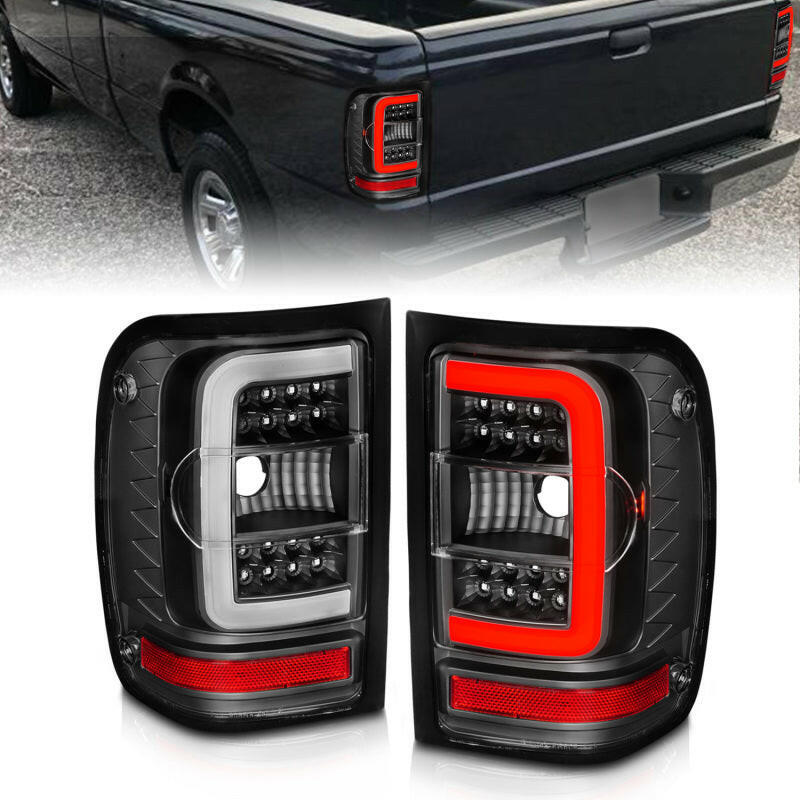 ANZO 2001-2011 Ford Ranger LED Tail Lights w/ Light Bar Black Housing Clear Lens Tail Lights ANZO