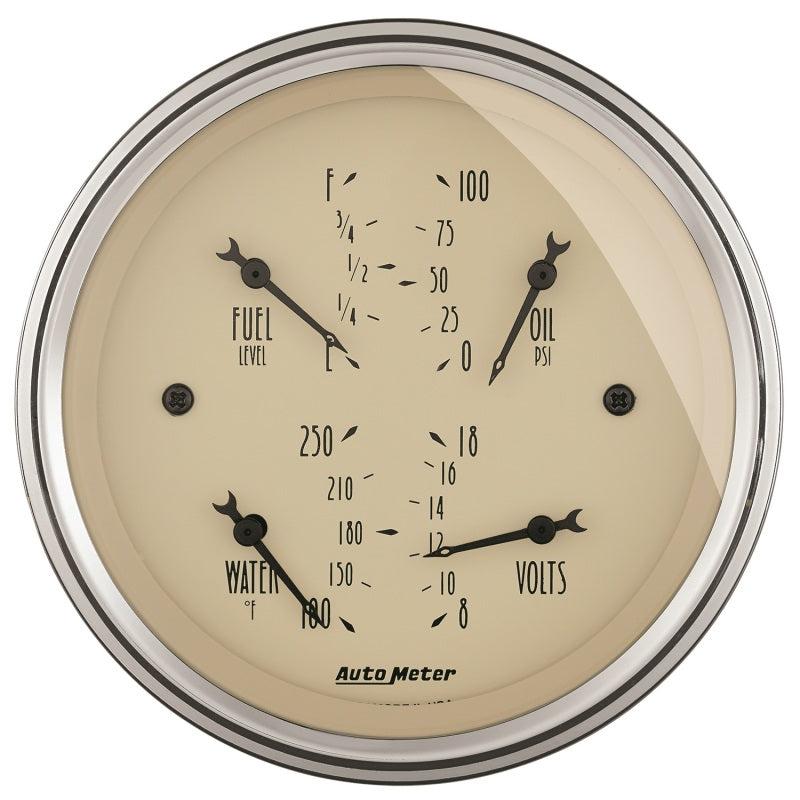 AutoMeter Gauge Quad 3-3/8in. 0 Ohm(e) to 90 Ohm(f)Elec Antique Beige Gauges AutoMeter