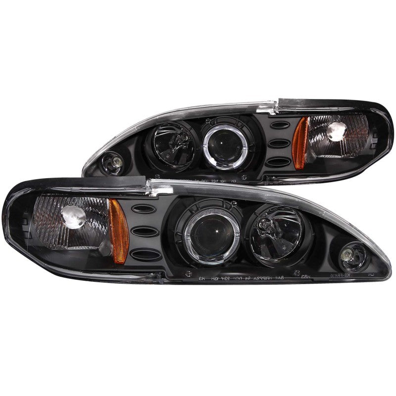 ANZO 1994-1998 Ford Mustang Projector Headlights w/ Halo Black 1pc Headlights ANZO