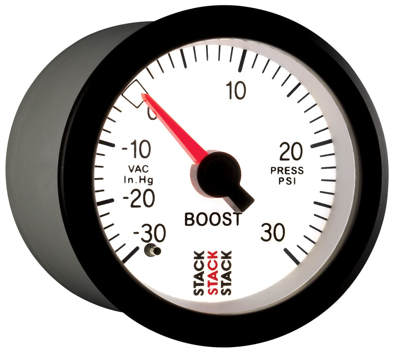Autometer Stack 52mm -30INHG to +30 PSI (Incl T-Fitting) Mechanical Boost Pressure Gauge - White Gauges AutoMeter