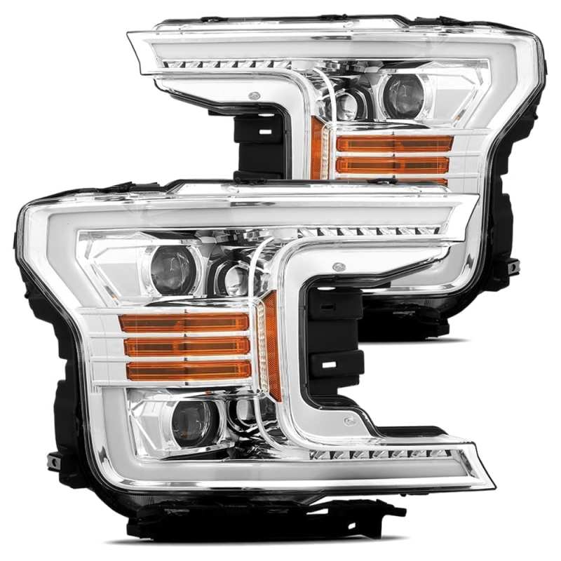 AlphaRex 18-19 Ford F-150 PRO-Series Projector Headlights Plank Style Chrm w/Activ Light/Seq Signal Headlights AlphaRex