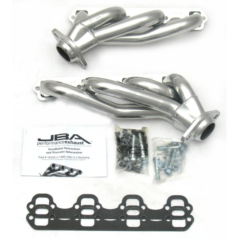 JBA 86-93 Ford Mustang 5.0L SBF 1-5/8in Primary Silver Ctd Cat4Ward Header Headers & Manifolds JBA