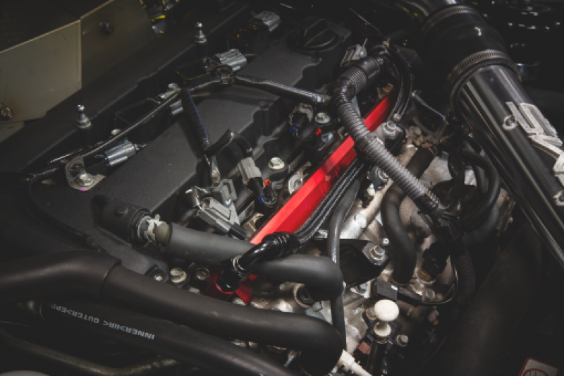 AMS Performance 08-15 Mitsubishi EVO X CNC Machined Aluminum Fuel Rail w/Pulsation Dampener - Red Fuel Rails AMS