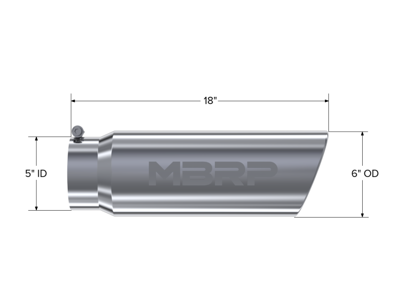 MBRP Universal Tip 6in OD Angled Rolled End 5in Inlet 18in Lgth T304 Exhaust Steel Tubing MBRP