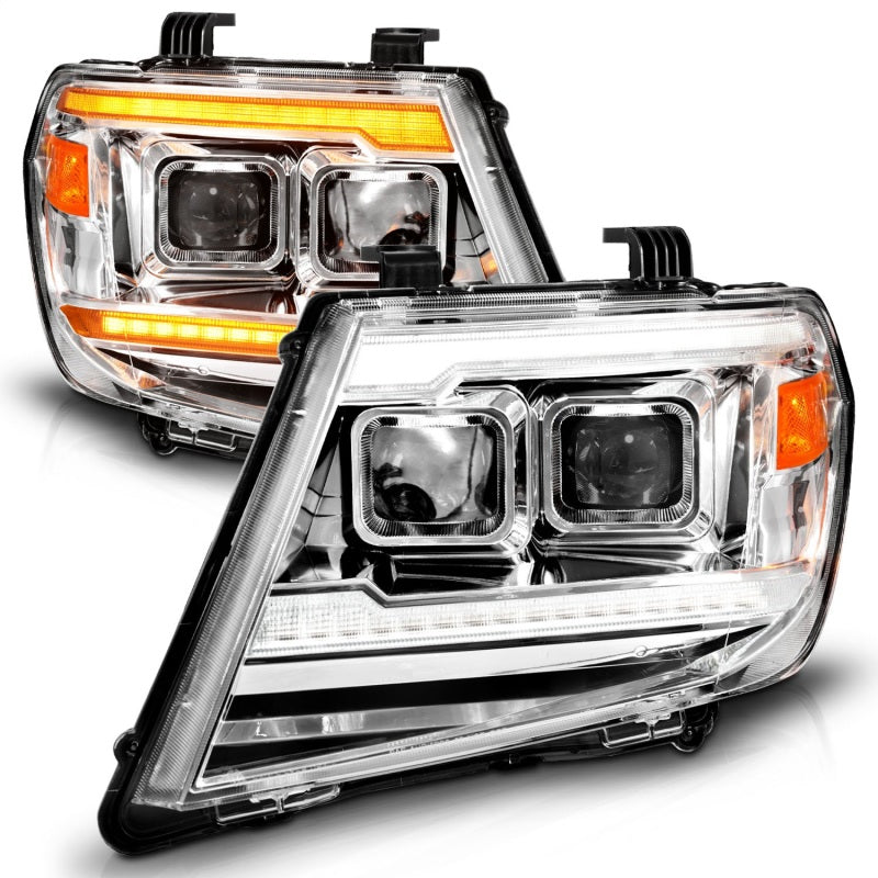 ANZO 09-20 Nissan Frontier Chrome Projector Plank Style DRL w/ Switchback & Sequential LED DRL Headlights ANZO