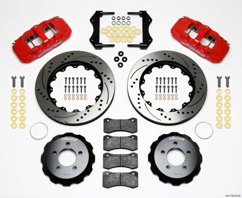 Wilwood AERO6 Front Hat Kit 14.25 Drilled Red 2006-10 Magnum/Challenger/Charger/300C Big Brake Kits Wilwood