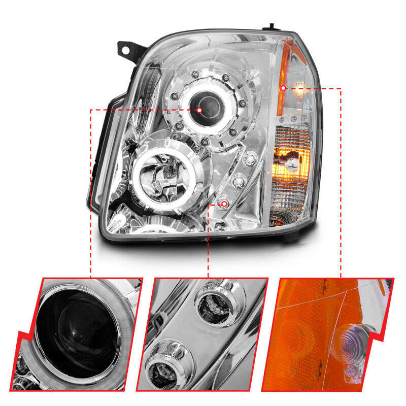 ANZO 2007-2014 GMC Yukon Projector Headlights w/ Halo Chrome (CCFL) Headlights ANZO