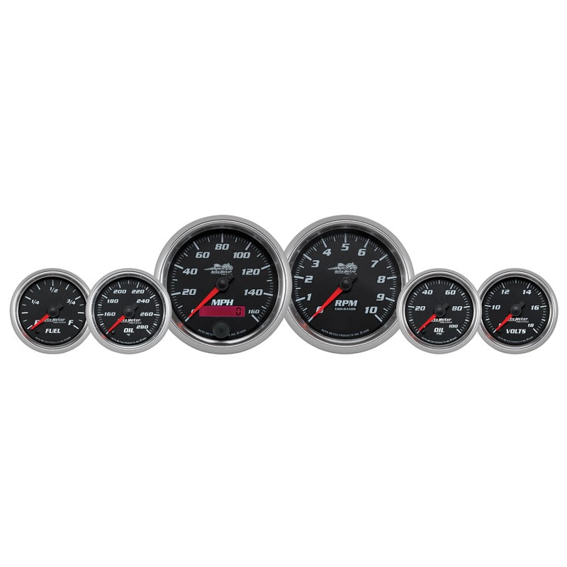 Autometer Pro-Cycle Gauge Kit 6 Pc. Kit 3 3/8in & 2 1/16in Bagger Black Gauges AutoMeter