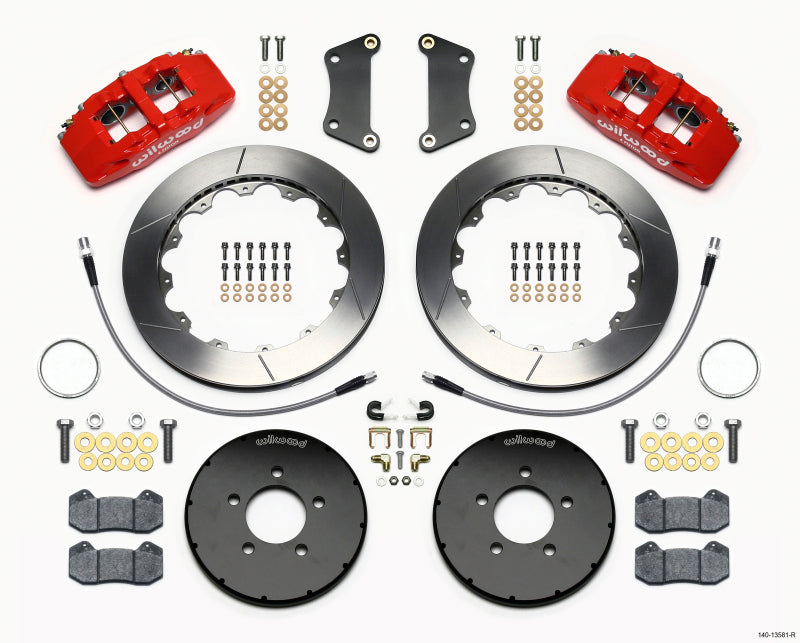 Wilwood Dynapro 6 Front Hat Kit 12.88in Red 2005-Up Mazda 3 w/ Lines Big Brake Kits Wilwood