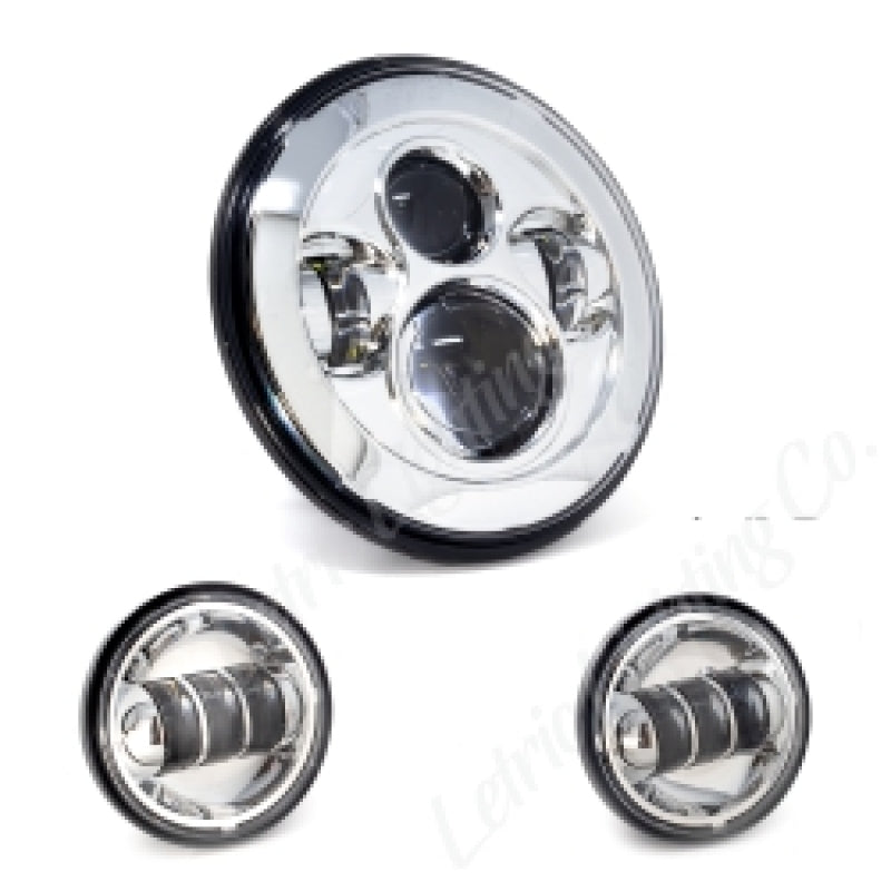 Letric Lighting 7in LED Headlight W/Passing Lamps Chrome Light Accessories and Wiring Letric Lighting