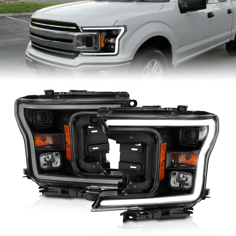 ANZO 2018-2019 Ford F-150 Projector Plank Style H.L. Black Amber (Without Switchback) Headlights ANZO
