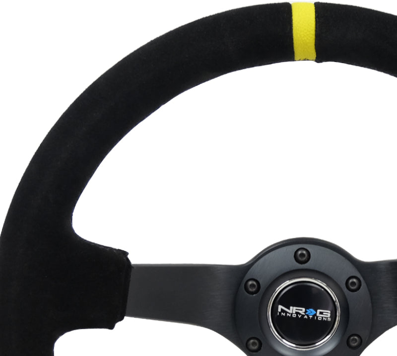 NRG Reinforced Steering Wheel (350mm / 3in. Deep) Blk Suede/X-Stitch w/5mm Blk Spoke & Yellow CM Steering Wheels NRG