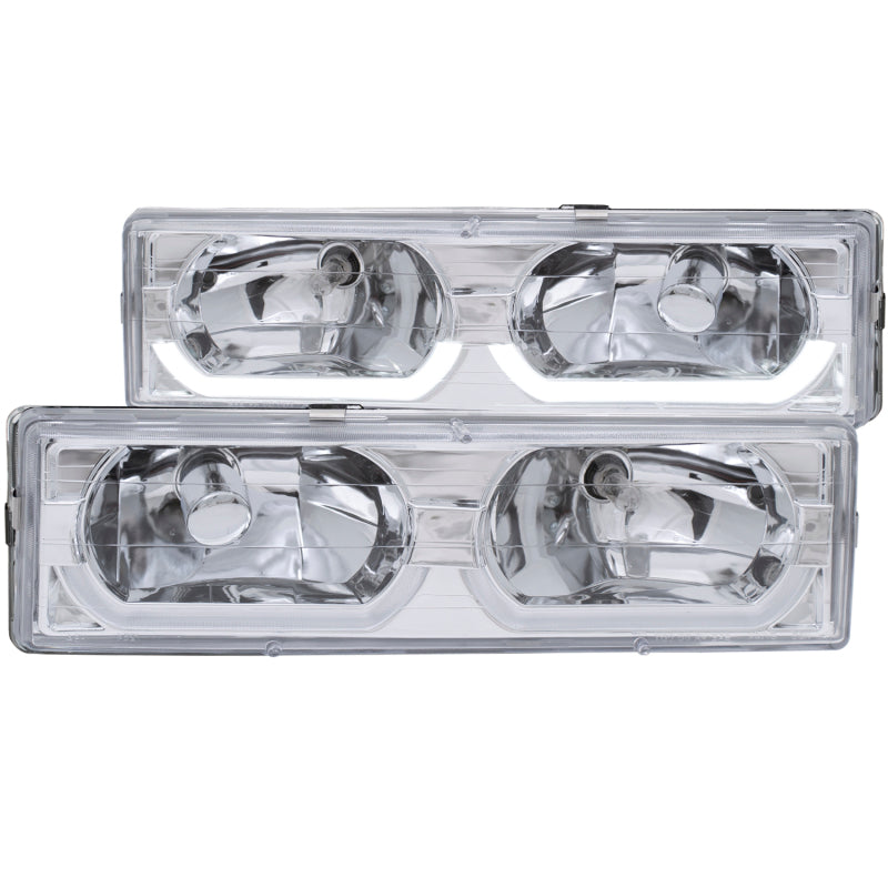 ANZO 1988-1998 Chevrolet C1500 Crystal Headlights Chrome w/ Low - Brow Headlights ANZO