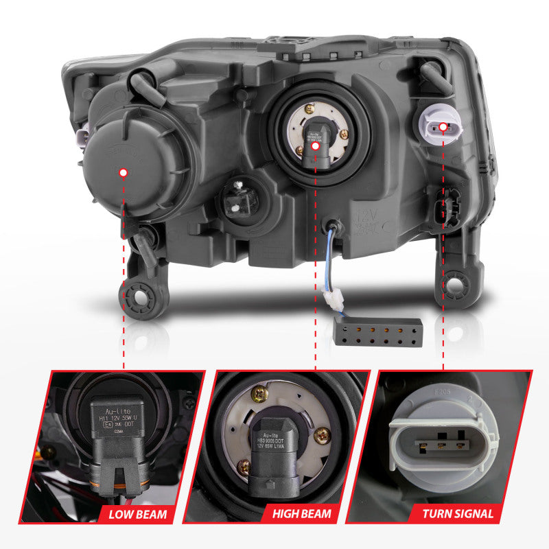 ANZO 2014-2015 Jeep Grand Cherokee Projector Headlights w/ Plank Style Design Black Headlights ANZO