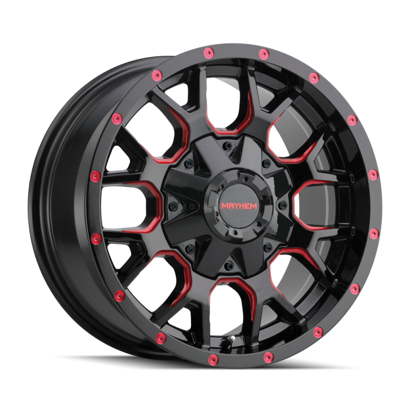 Mayhem 8015 Warrior 17x9 / 6x135 BP / 18mm Offset / 106mm Hub Black w/ Prism Red Wheel Wheels - Cast Mayhem
