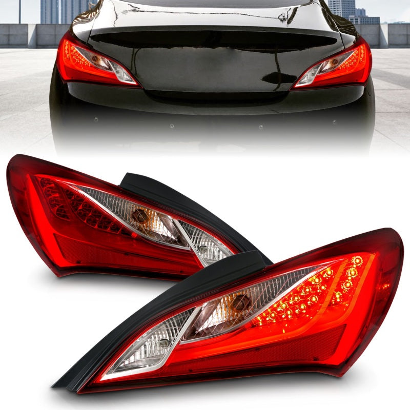 ANZO 2010-2013 Hyundai Genesis LED Taillights Red/Clear Tail Lights ANZO