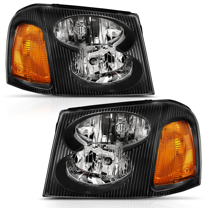 ANZO 2002-2009 GMC Envoy Crystal Headlight Black Amber Headlights ANZO