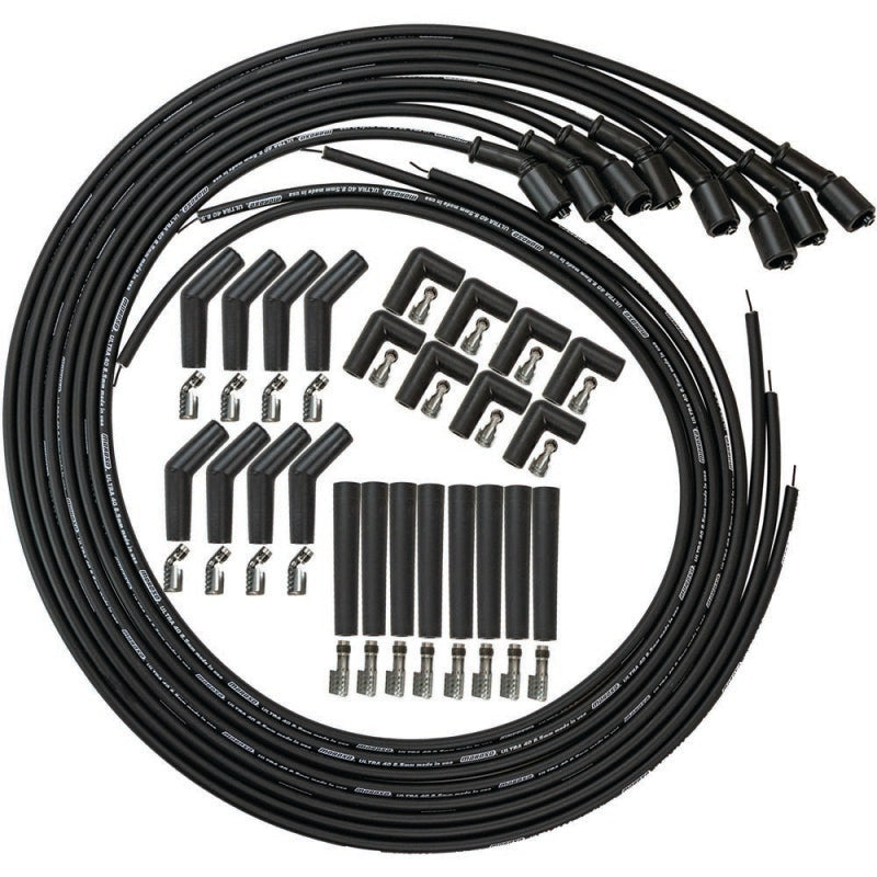 Moroso GM LS/LT 8.5mm Ultra 40 Universal Wire Set - Black w/90/135/Straight Plug Ends Spark Plug Wire Sets Moroso