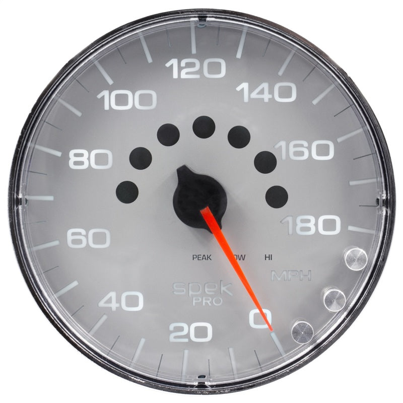 Autometer Spek-Pro Gauge Speedometer 5in 180 Mph Elec. Programmable Silver/Chrome Gauges AutoMeter