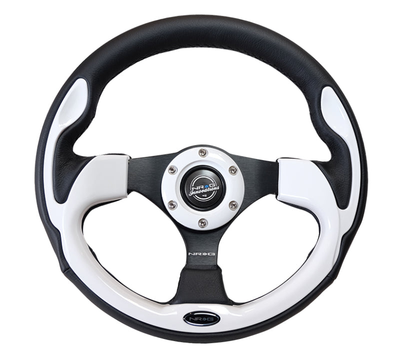 NRG Reinforced Steering Wheel (320mm) Blk w/White Trim & 4mm 3-Spoke Steering Wheels NRG