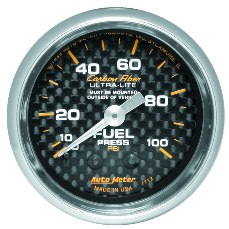 Autometer Carbon Fiber 52mm 100 PSI Mechanical Fuel Pressure Gauge Gauges AutoMeter
