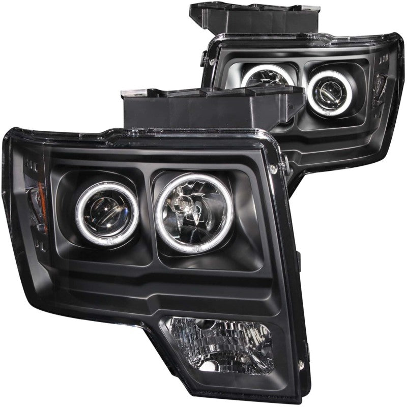 ANZO 2009-2014 Ford F-150 Projector Headlights w/ Halo Black (CCFL) Headlights ANZO