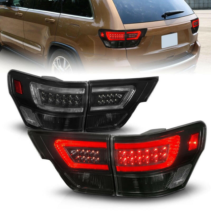 ANZO 11-13 Jeep Grand Cherokee LED Taillights w/ Lightbar Black Housing/Smoke Lens 4pcs Tail Lights ANZO