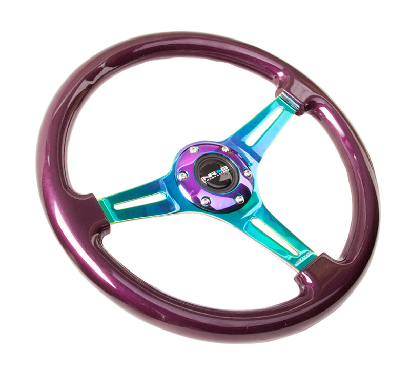 NRG Classic Wood Grain Steering Wheel (350mm) Purple Pearl Paint w/Neochrome 3-Spoke Center Steering Wheels NRG