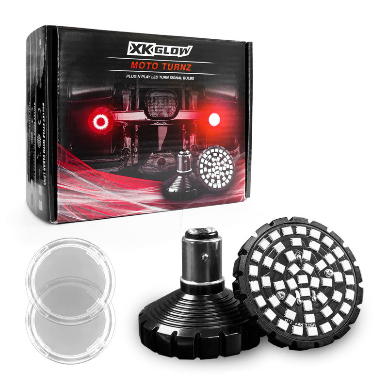 XK Glow Motorcycle Rear LED Turn Signal Kit - 1156 Bullet Style Clear Lenses Light Accessories and Wiring XKGLOW