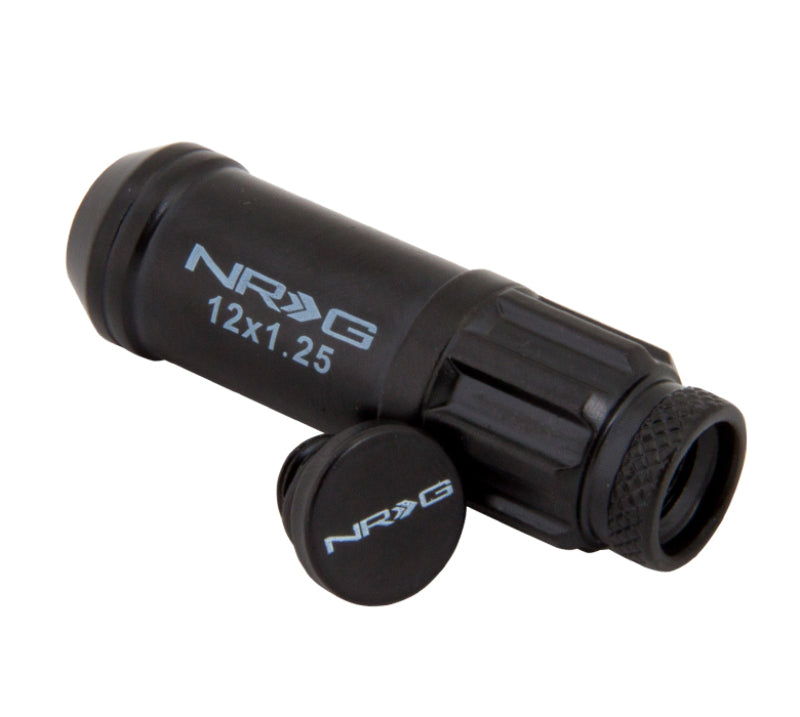NRG 700 Series M12 X 1.25 Steel Lug Nut w/Dust Cap Cover Set 21 Pc w/Locks & Lock Socket - Black Lug Nuts NRG