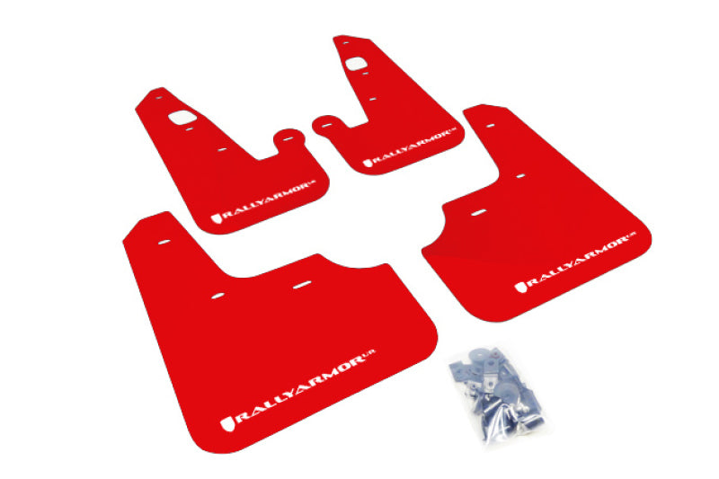 Rally Armor 07-17 Mitsubishi Lancer Red UR Mud Flap w/ White Logo Mud Flaps Rally Armor