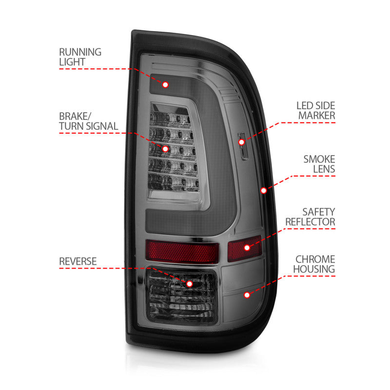 ANZO 2008-2016 Ford F-250 LED Taillights Chrome Housing Smoke Lens (Pair) Tail Lights ANZO