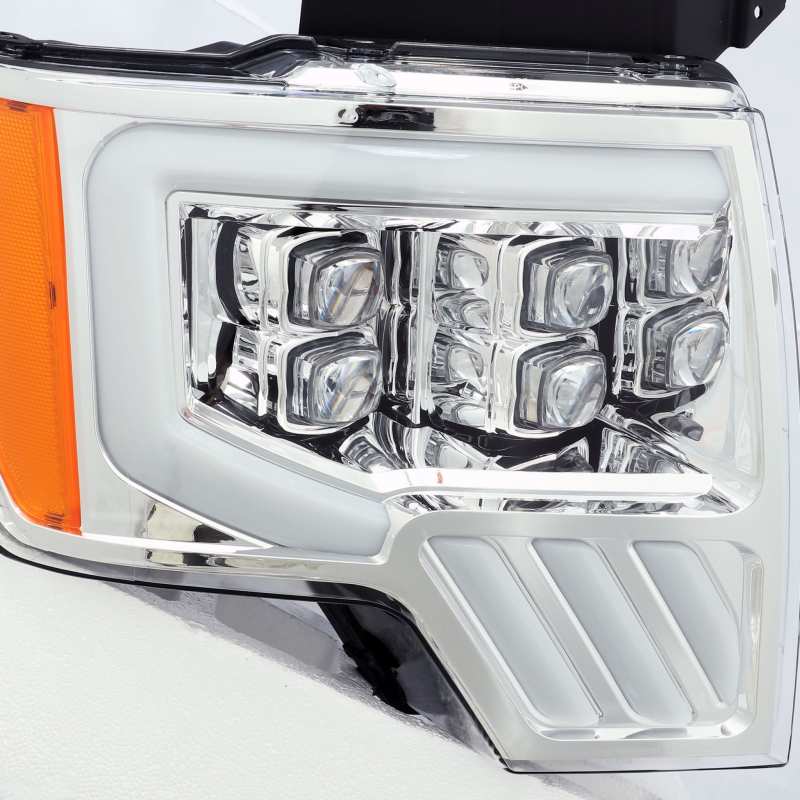 AlphaRex 09-14 Ford F-150 NOVA LED Projector Headlights Plank Style Chrome w/Activ Light/Seq Signal Headlights AlphaRex