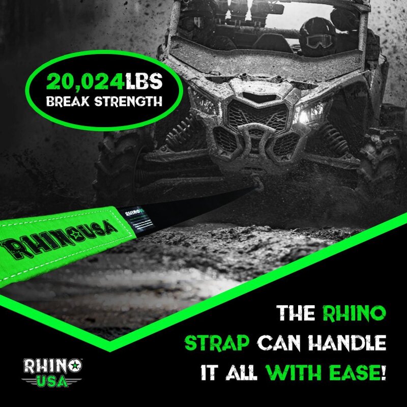 Rhino USA Recovery Tow Strap 2Inx20Ft (Black) Tow Straps Rhino USA