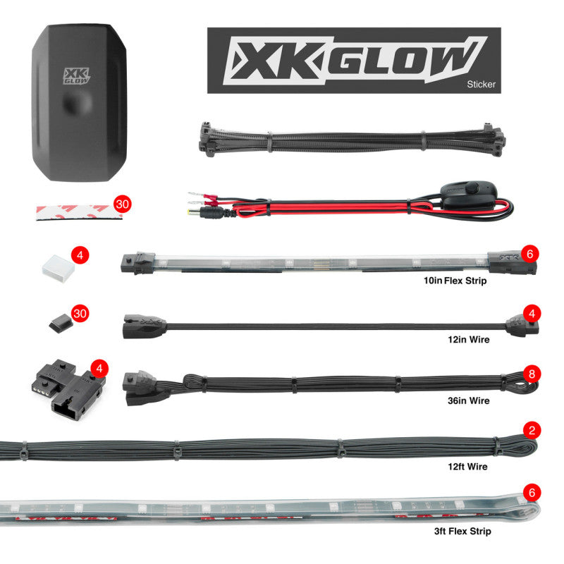 XK Glow XKchrome Boat Strip Advanced Kit w/ Dual-Mode Dash Mount Controller 8x36In + 8x9In Light Accessories and Wiring XKGLOW