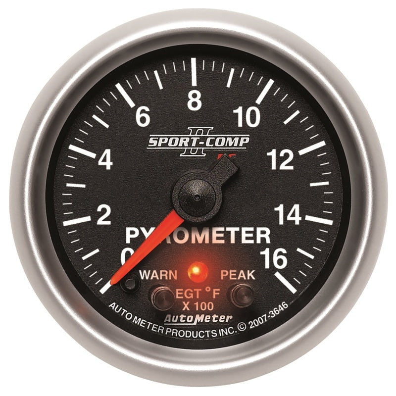 Autometer Sport-Comp II Full Sweep Electronic 0-1600 Deg F EGT/Pyrometer Peak & Warn w/ Elec Control Gauges AutoMeter