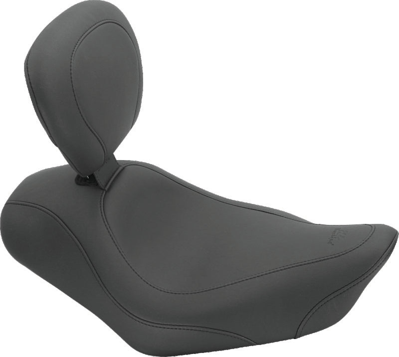 Mustang 04-21 Harley Sportster Wide Tripper Solo Seat w/Driver Backrest - Black Solo Motorcycle Seats Mustang Motorcycle