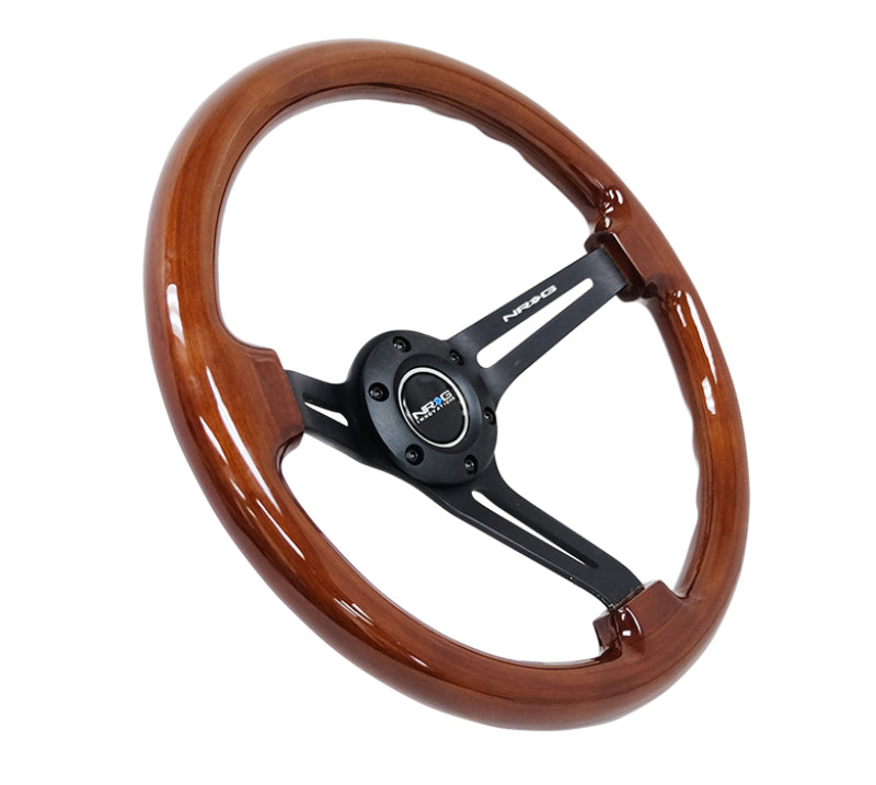 NRG Reinforced Steering Wheel (350mm / 3in. Deep) Brown Wood w/Blk Matte Spoke/Black Center Mark Steering Wheels NRG