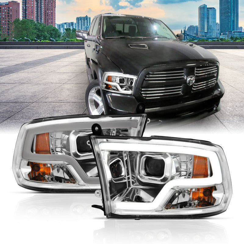 ANZO 09-18 Dodge Ram 1500 Plank Style Projector Headlights Chrome w/ Halo Headlights ANZO